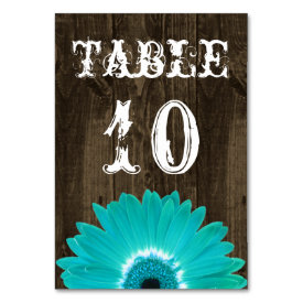 Rustic Teal Gerber Daisy Wedding Table Number Card Table Cards
