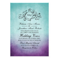 Rustic Teal Purple Bohemian Wedding Invitation