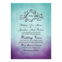 Rustic Teal Purple Bohemian Wedding Invitation invitations