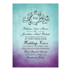 Rustic Teal Purple Bohemian Wedding Invitation 5