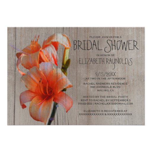 Rustic Tiger Lilies Bridal Shower Invitations