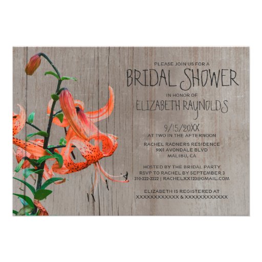 Rustic Tiger Lily Bridal Shower Invitations