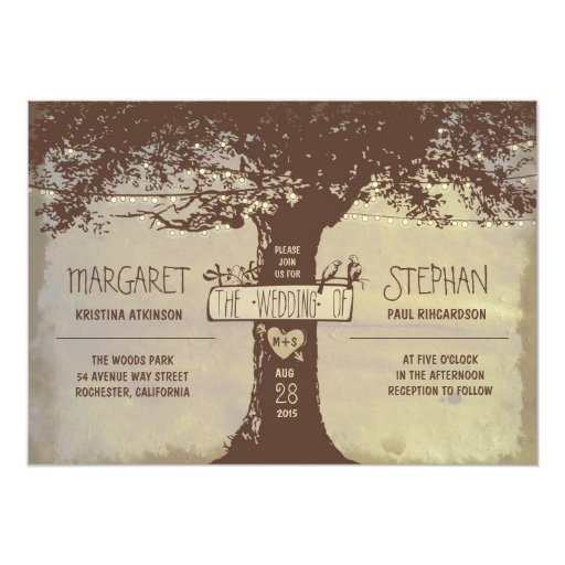 rustic tree and string lights wedding invitation Zazzle