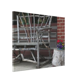 Rustic Tree Branch Limb Bench & Flowers Canvas Print