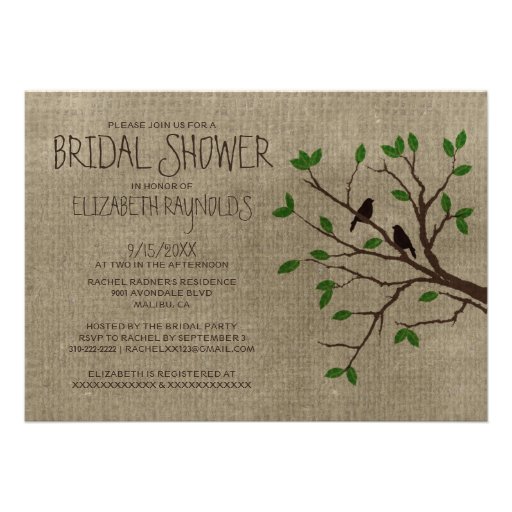 Rustic Tree Branches Bridal Shower Invitations