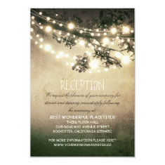 rustic tree branches & lights wedding reception invites