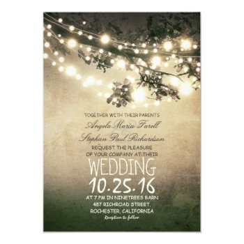Rustic Tree Branches & String Lights Wedding 5x7 Paper Invitation Card by jinaiji at Zazzle