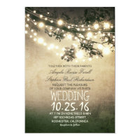 Rustic tree branches & string lights wedding card