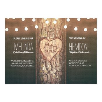 Rustic Tree Heart And String Lights Wedding Invite by jinaiji at Zazzle