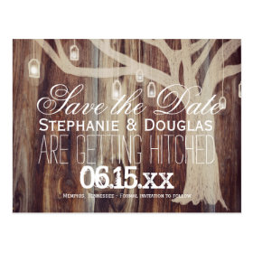 Rustic Tree Lights Wood Save the Date Postcards