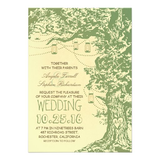 Rustic tree & mason jars wedding invitations