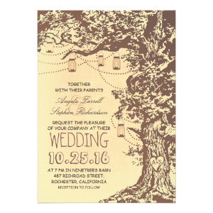 Rustic tree & mason jars wedding invitations