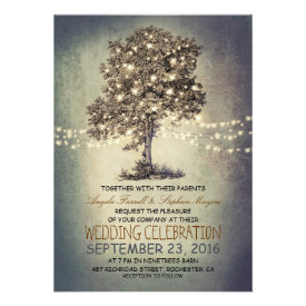 Rustic tree & string lights wedding invitations