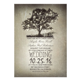 Rustic tree & string lights wedding invitations