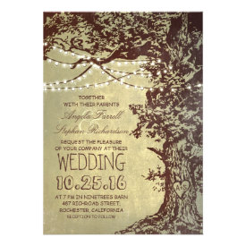 Rustic tree & string lights wedding invitations