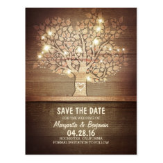   Rustic Tree & String Of Lights Save The Date Postcards