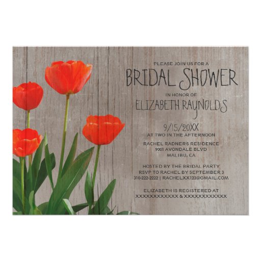 Rustic Tulips Bridal Shower Invitations