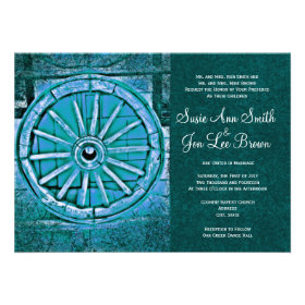 Rustic Turquoise Wagon Wheel Wedding Invitations