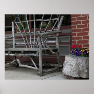 Rustic Twig Bench &amp; Flowers Posters