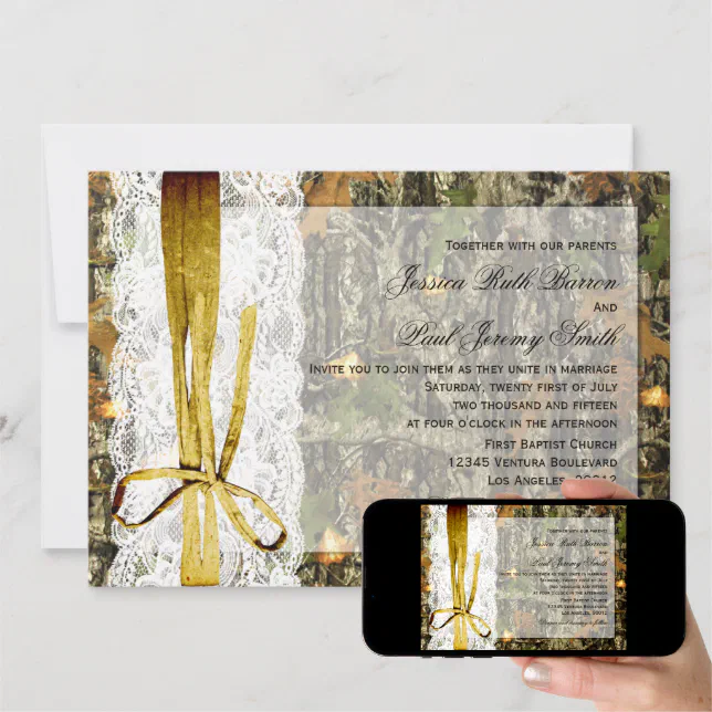 Rustic Twine And Lace Camo Wedding Invitations Zazzle