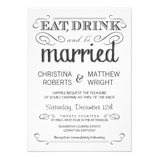 Rustic Typography Black & White Wedding Invitation