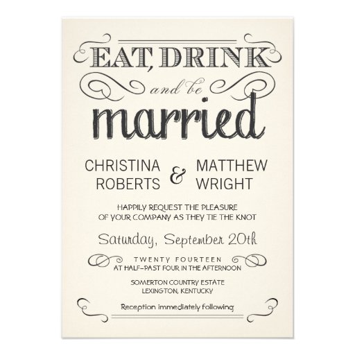 Rustic Typography Cream Parchment Wedding Invites