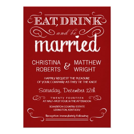 Rustic Typography Crimson Red Wedding Invitations (front side)