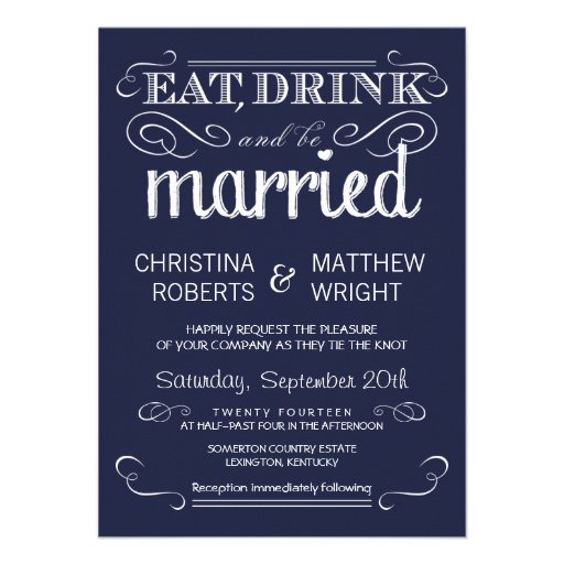 Rustic Typography Navy Blue Wedding Invitations (front side)