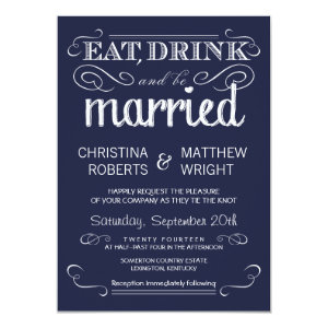Rustic Typography Navy Blue Wedding Invitations