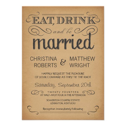 Rustic Typography Old Parchment Wedding Invitation