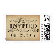 Rustic Typography Parchment Wedding Postage