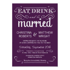 Rustic Typography Plum Purple Wedding Invitations 4.5