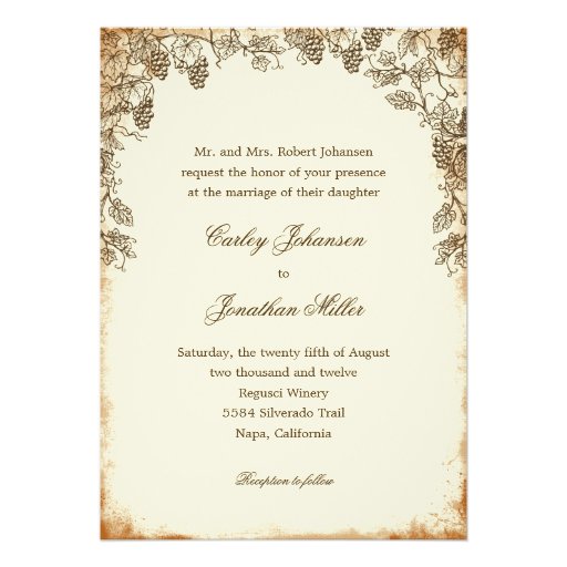 Rustic Vineyard Wedding Invitation - Brown