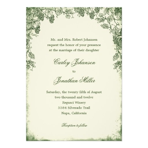 Rustic Vineyard Wedding Invitation - Green