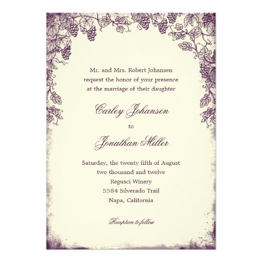 Rustic Vineyard Wedding Invitation - Purple