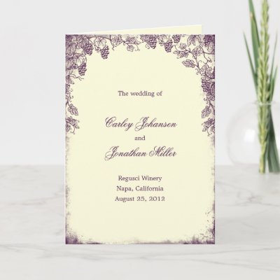 Rustic Vineyard Wedding Program Card Purple by berryberrysweet