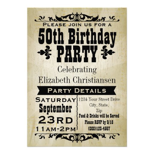 Rustic Vintage 50th Birthday Party Invitation