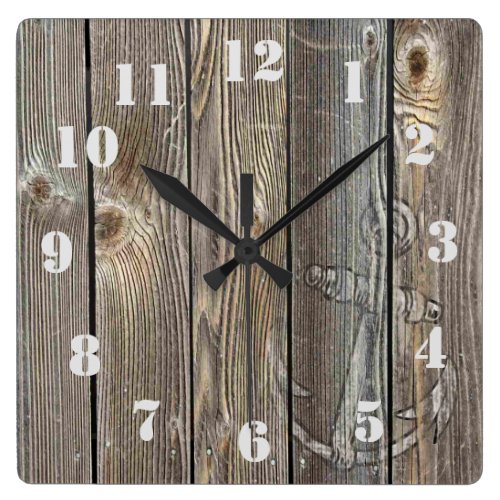Rustic Vintage Anchor on authentic looking wood Square Wall Clock Rustic Vintage Anchor on authentic looking wood Square Wall Clock