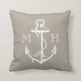 Rustic Vintage Anchor Wedding Monogram Pillows