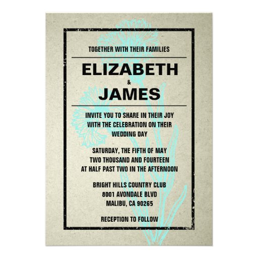 Rustic Vintage Aqua Wedding Invitations