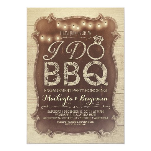 rustic vintage BBQ engagement party invitation (front side)