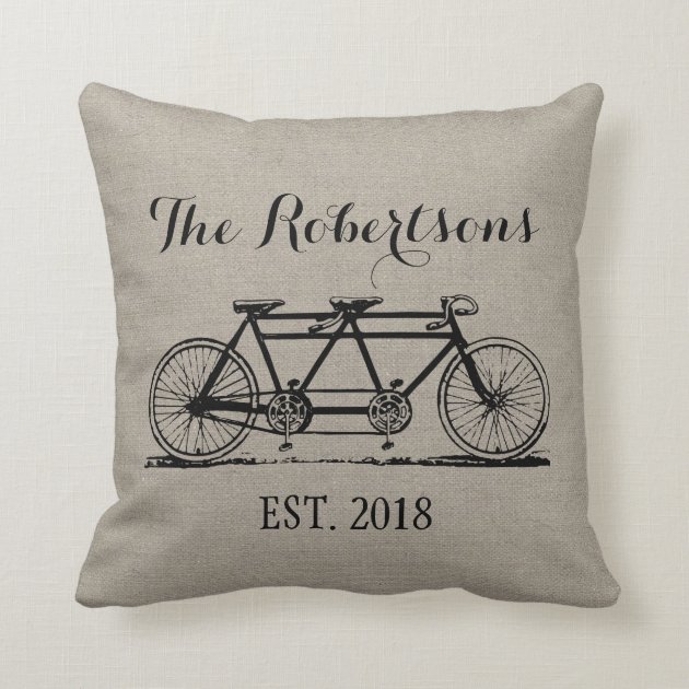Rustic Vintage Bicycle Wedding Monogram Throw Pillows