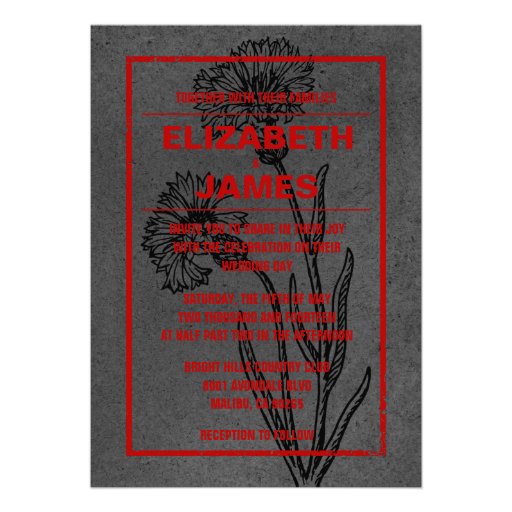 Rustic Vintage Black And Red Wedding Invitations
