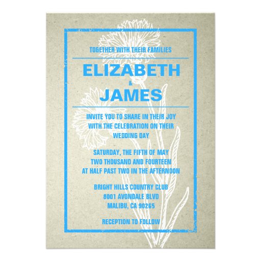 Rustic Vintage Blue And White Wedding Invitations