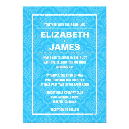 Rustic Vintage Blue Damask Wedding Invitations