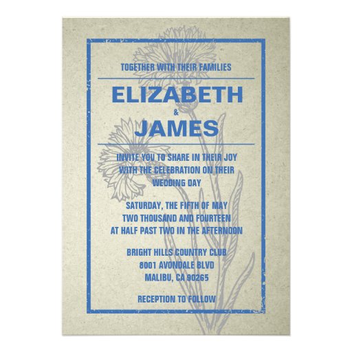 Rustic Vintage Blue Wedding Invitations