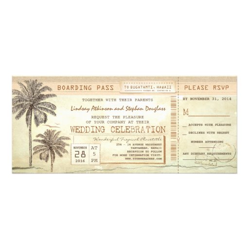 rustic vintage boarding pass ticket wedding invite