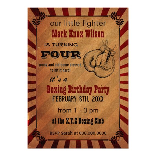 Rustic Vintage Boxing Birthday Invitations (front side)