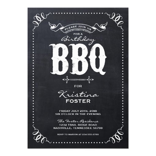 Rustic Vintage Chalkboard Birthday Party BBQ Announcements
