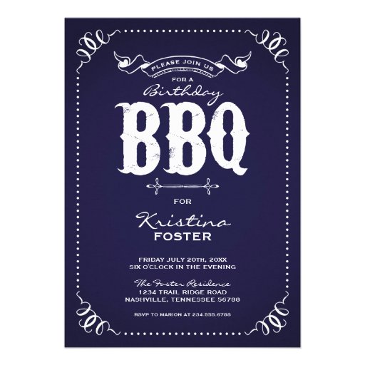 Rustic Vintage Chic Birthday Party BBQ Personalized Invitation